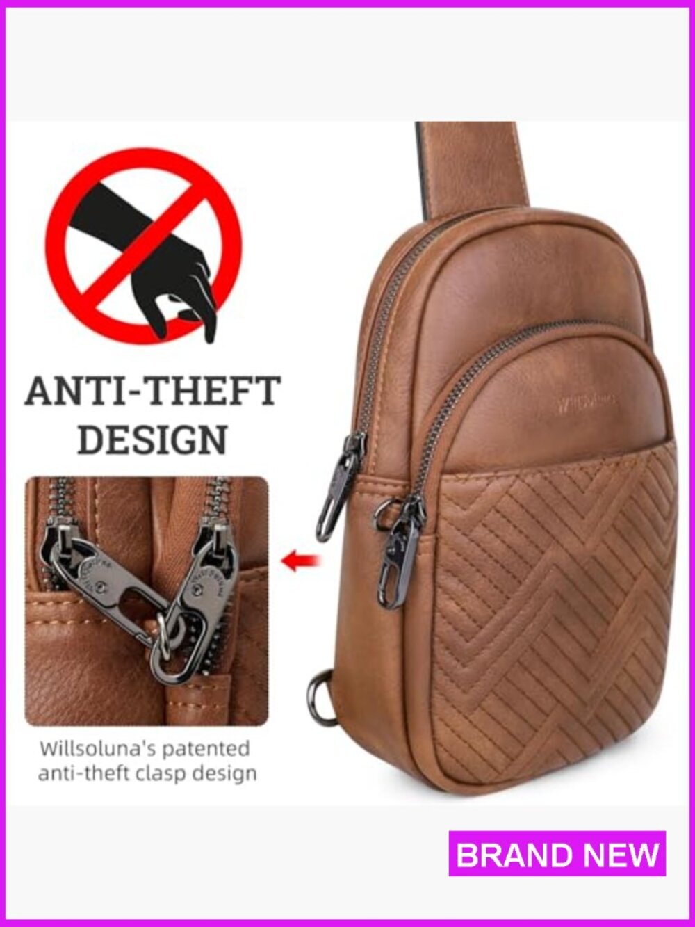 Faux Leather Crossbody Sling Bag Anti-Theft RFID Travel Purse Chic Minimal - Picture 4 of 7